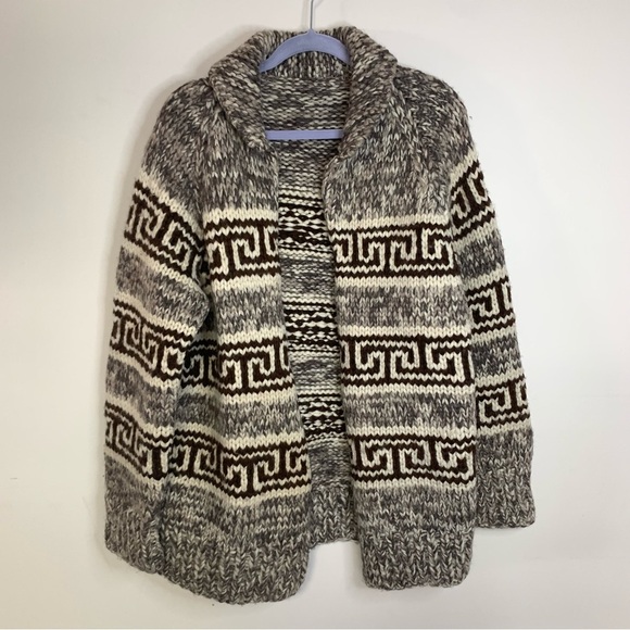 Handmade Sweaters - Cowichan Handmade Wool Sweater Jacket L